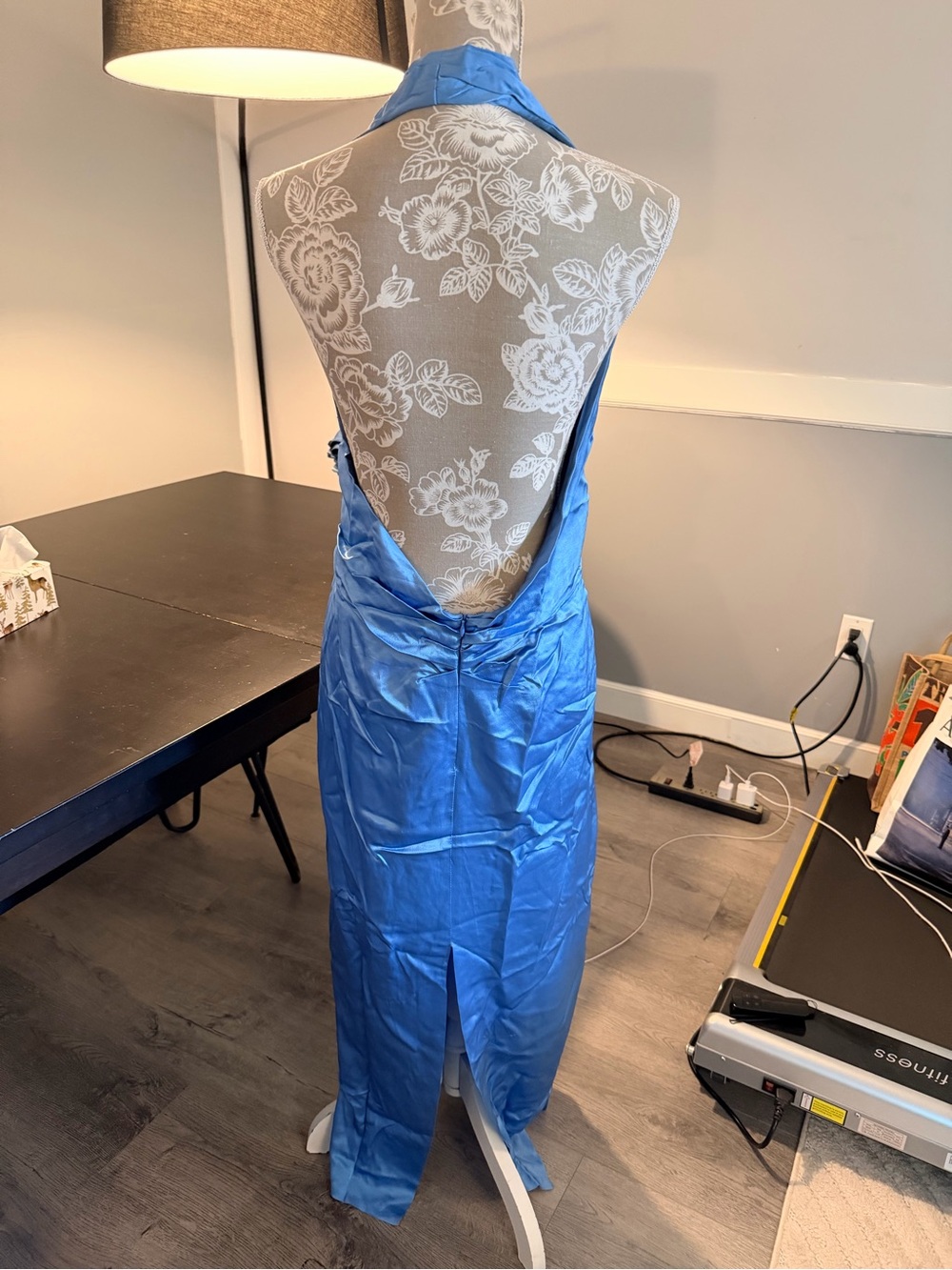 Zara Sapphire Blue Halter Satin Maxi Dress - Picture 3 of 5
